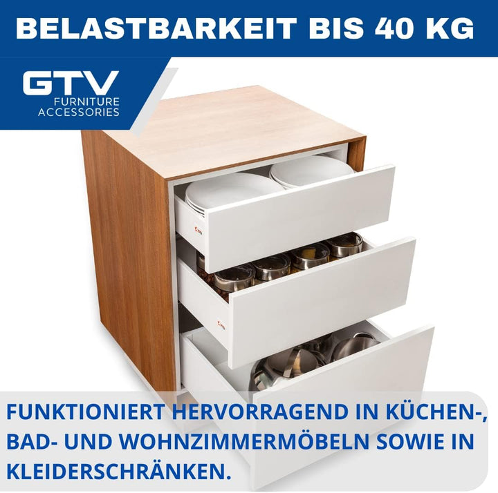 GTV Schubladensystem AXIS PRO I Schubkastengarnitur mit Vollauszug und integriete Dämpfung I Weiss I