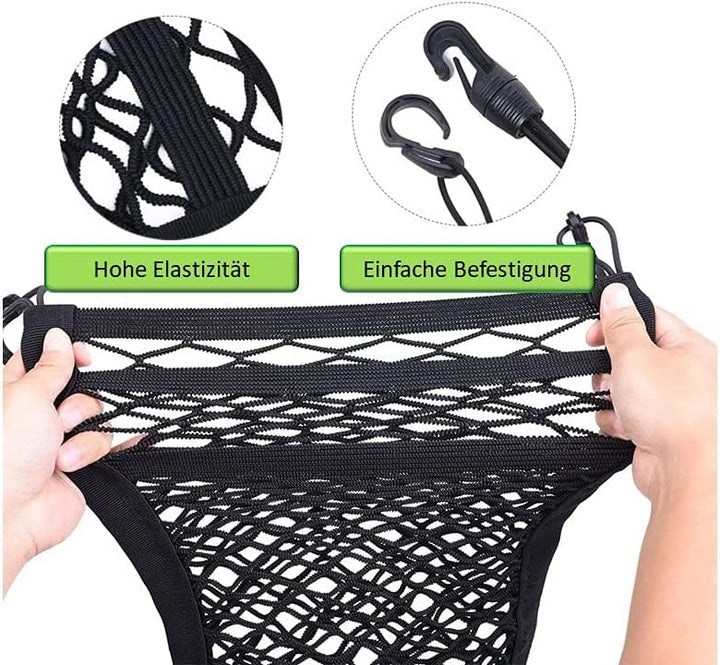 Flexibles Trennnetz für Hunde, universell passend für PKW-Vordersitze, mit 2 Ablagefächern