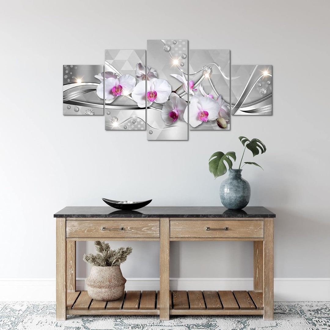 Runa Art Wandbilder Blumen Orchidee 5 Teilig Bild auf Vlies Leinwand Deko Wohnzimmer Abstrakt Grau V