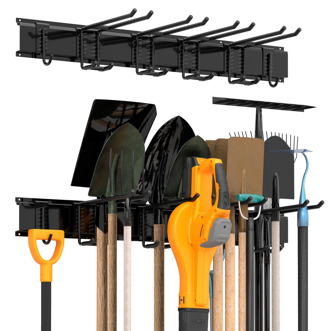 Werkzeug-Wandregal, verstellbar Wandhalterungen für Garage und Garten mit 6 Haken &amp; 2 Schienen, Hoch