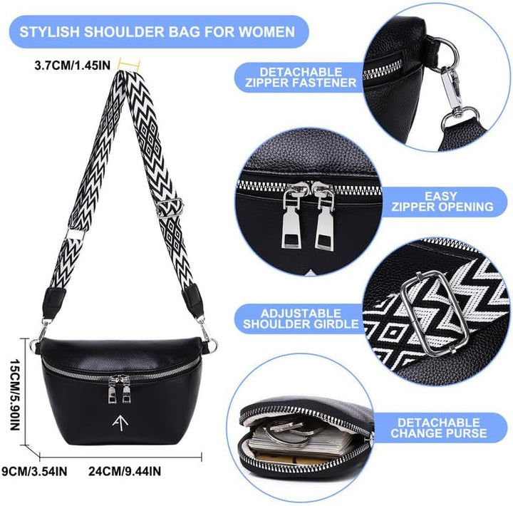 EINYNIUER Umhängetasche Damen Klein Bauchtasche Damen Stylisch Crossbag Breiter Gurt Schwarz Kreditk