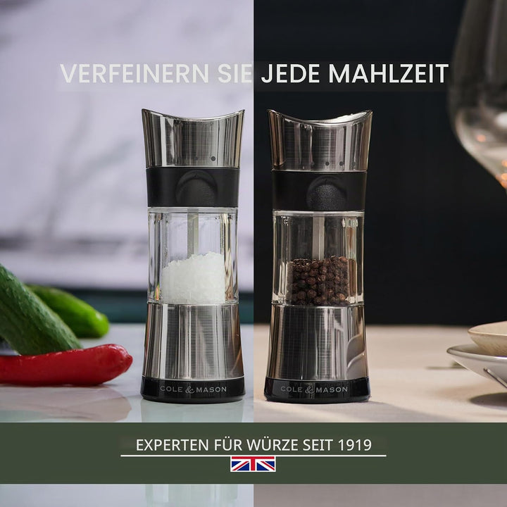 Cole & Mason H306598P Horsham Salz und Pfeffermühle, Chrom, 2er Set Manuell, Acryl, 154mm, Classic I