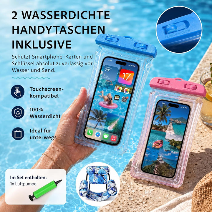 Wasserhängematte Pool Erwachsene 2er Set Aufblasbarer Schwimmsessel mit Stoffbezug Rückenlehne Handp
