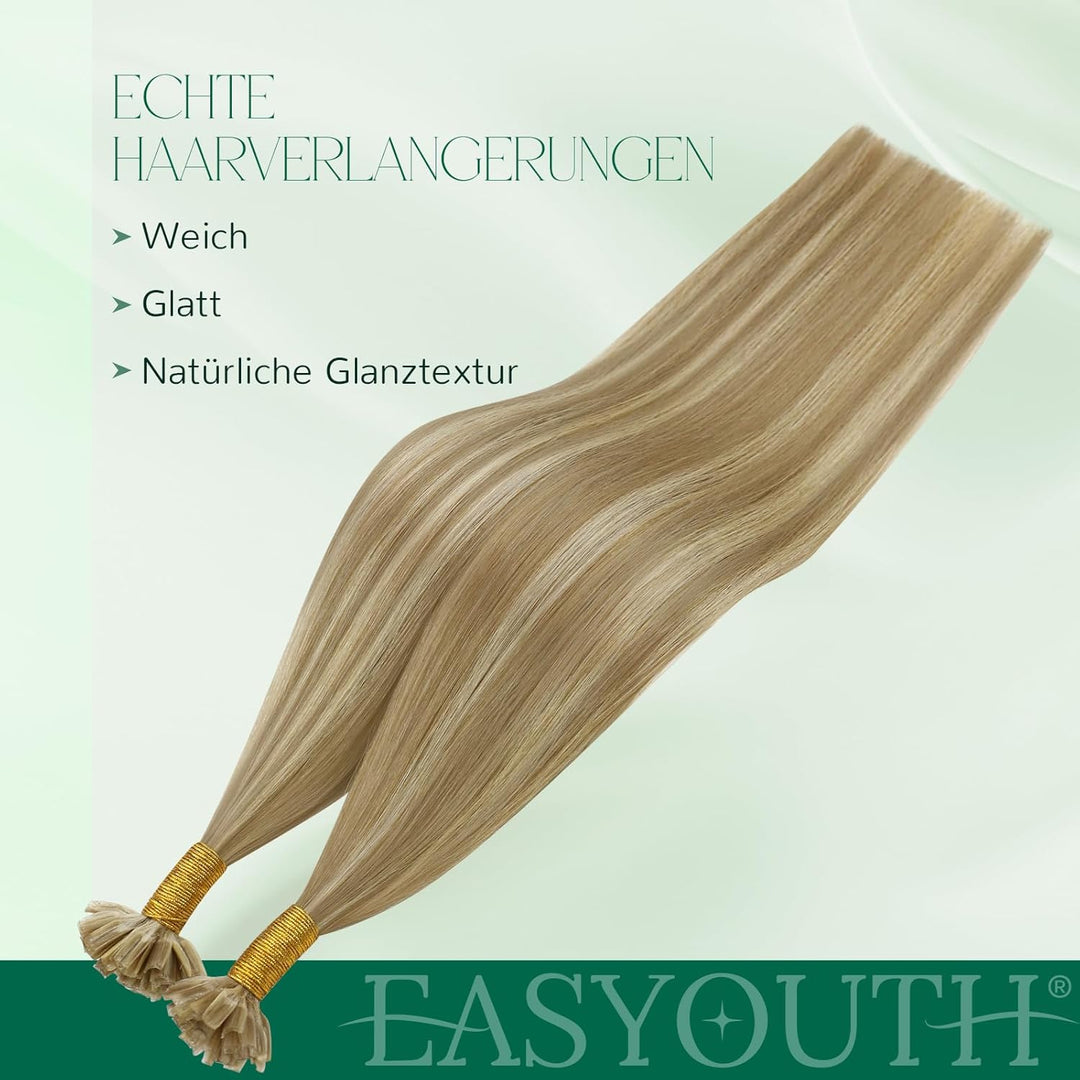 Easyouth Echthaar Bondings Extensions Highlight Blond Extensions Echthaar Bonding Aschblond Mittelbl