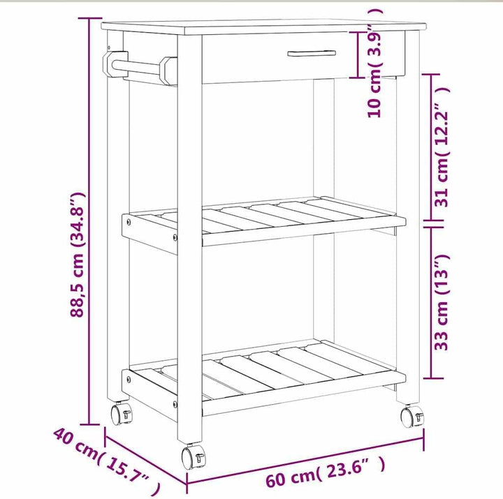 vidaXL Küchenwagen, Servierwagen mit viel Stauraum, Beistellwagen für Küche Wohnzimmer Badezimmer, T