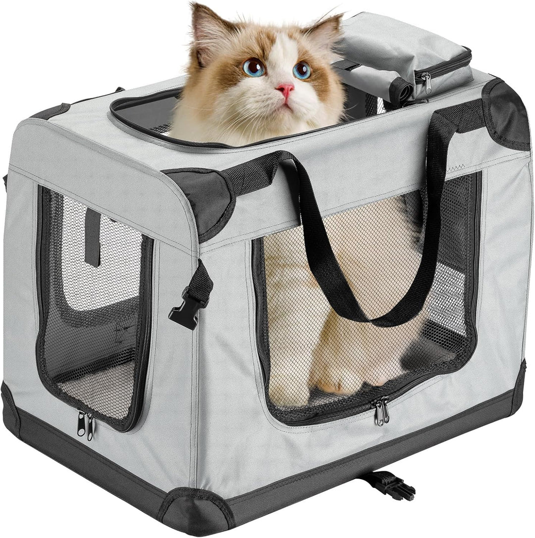 Fudajo Faltbare Transportbox für Haustiere, Grösse M (60x42x44 cm), mit Tragegriff und Liegedecke M