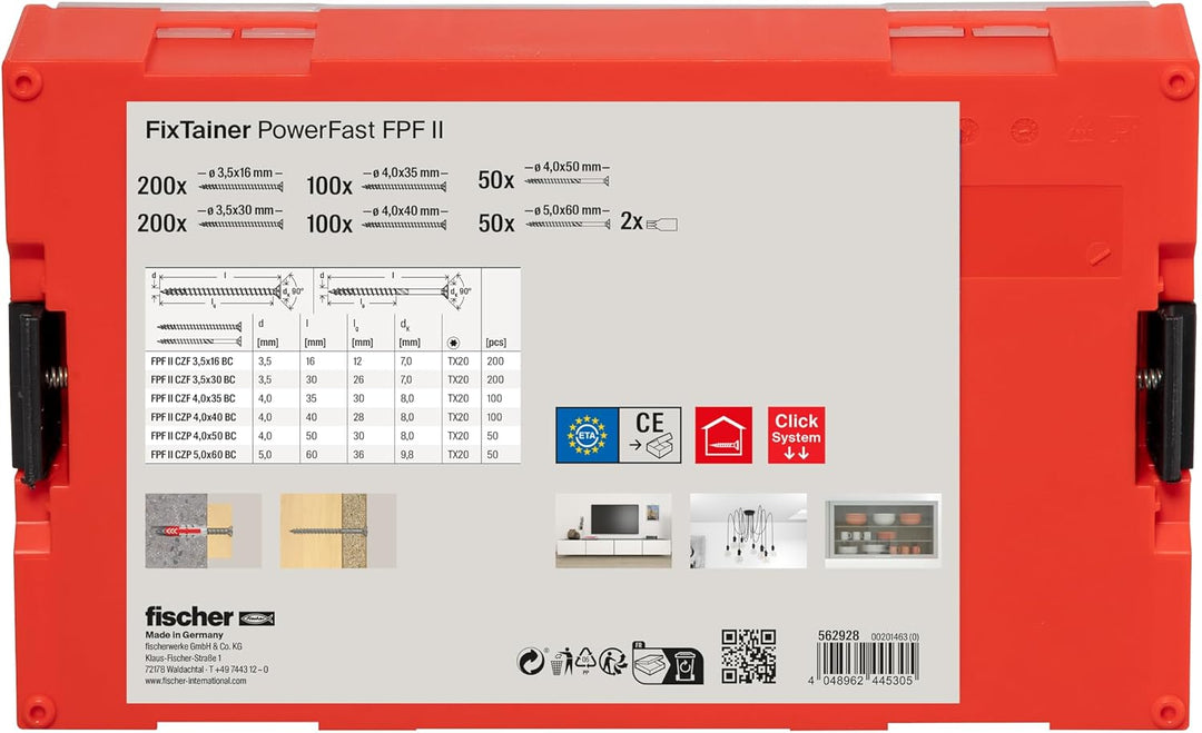 fischer FIXtainer PowerFast II Spanplattenschraube, vorsortierte Sortimentsbox mit 700 Schrauben und