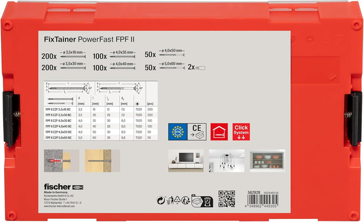 fischer FIXtainer PowerFast II Spanplattenschraube, vorsortierte Sortimentsbox mit 700 Schrauben und