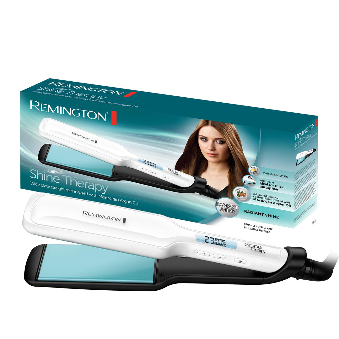Remington Glätteisen breit Shine Therapy (hochwertige Keramikbeschichtung angereichert mit Mikrowirk