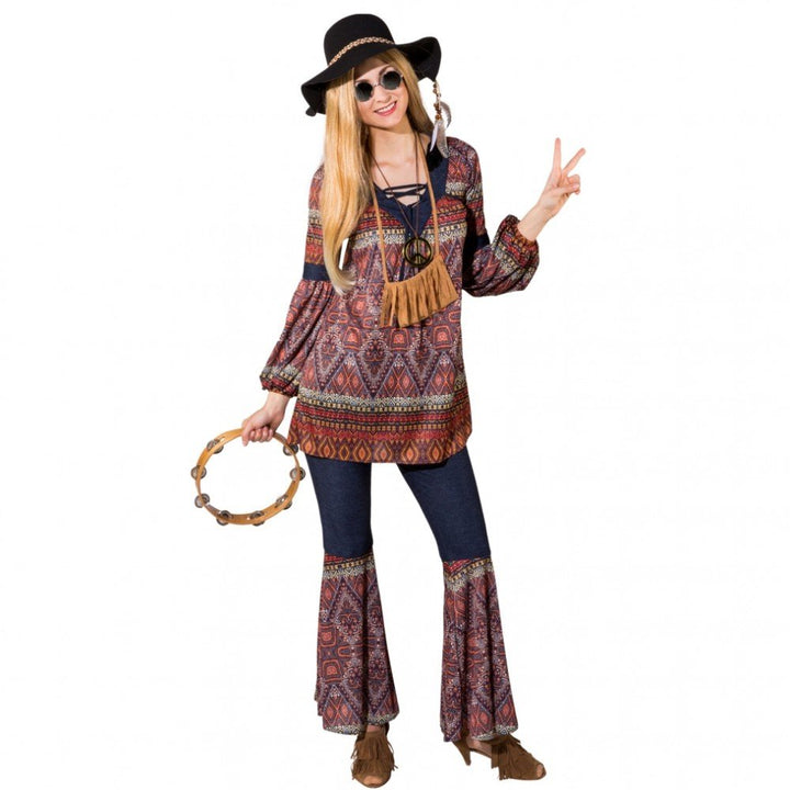 Damen Hippie Kostüm Gr. 34/36 Tunika Schlaghose Coachella Style 70er Jahre 34-36, 34-36