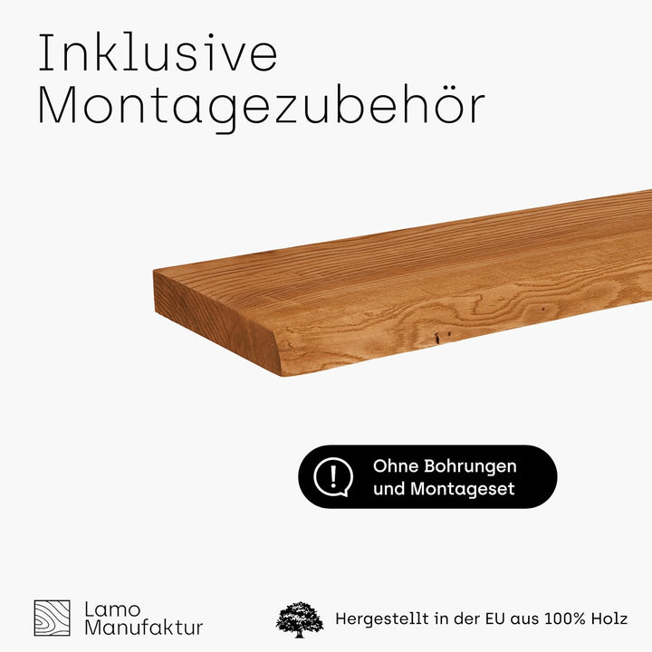 LAMO Manufaktur Wandregal Holz Baumkante | Regal Farbe: Rustikal | Pure: ohne Montage Set | 70 cm Pu