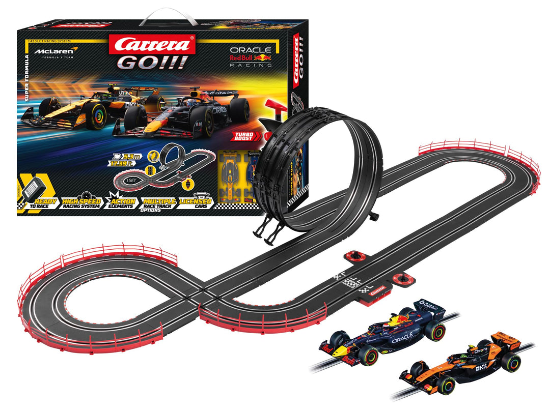 Carrera GO Super Formula – Formel-1-Rennbahn Set mit Red Bull RB21 M. Verstappen No.1 und McLaren MC