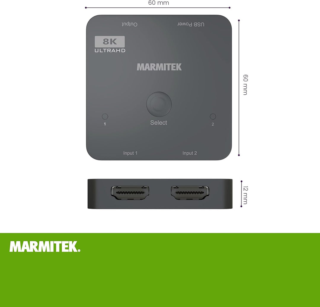HDMI 2.1 Switch - Marmitek AS28 - 8K HDMI switch - 4K 120Hz - HDR - 2 ein / 1 aus - HDMI Switch 4K 1