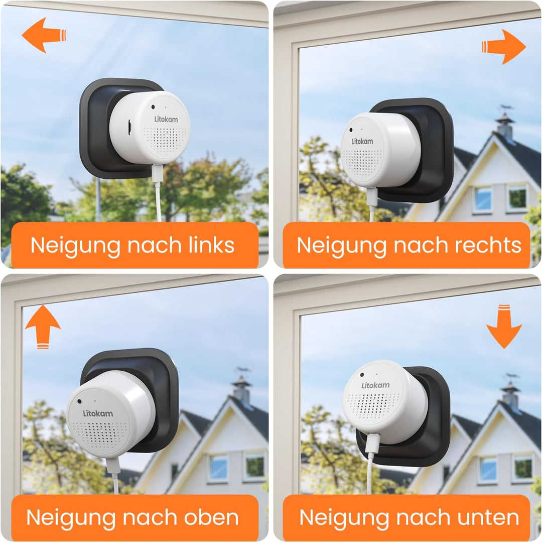 litokam Fensterkamera 2,4 GHz & 5 GHz Dual-Band mit Halterung, 3MP 2K Innenkameras mit KI-Farbnachts
