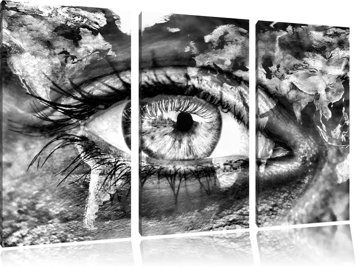 Pixxprint Monocrome, Die Erde gezeichnet auf EIN Gesicht 3-Teiler Leinwandbild 120x80 Bild auf Leinw