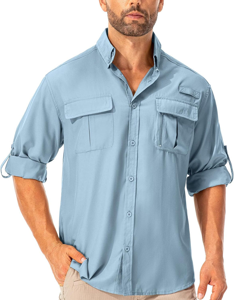 Hemd Herren Safari UPF50+ UV Schutz Wanderhemd Herren Langarm Funktionshemd Outdoorhemd Atmungsaktiv