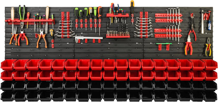 Lagersystem Werkstattregal | 172 x 78 cm | 68 stck. Box | Wandregal mit Werkzeughalterungen und Stap