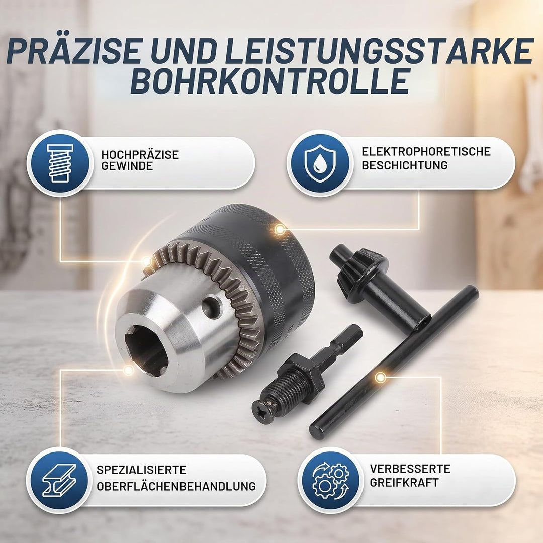 Bohrfutter, 3.0-16MM 1/2-20UNF Bohrfutteradapter-Kit Schlüsseltyp Bohrfutter mit Sechskantkopfadapte