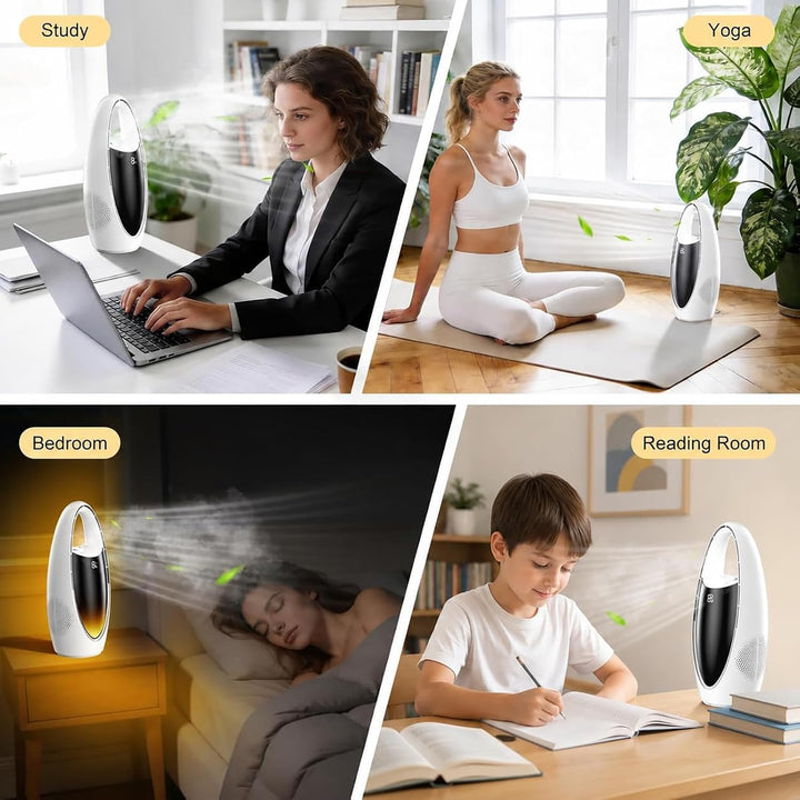 VOMI Ttischventilator Akku mit Sprühnebel, Rotorlose Ventilator Ohne Rotorblätter Tragbarer Kleiner