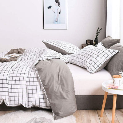 OLDBIAO Bettwäsche-Set 3 Teilig Baumwolle Bettbezug 220x240cm + 2X Kissenbezüge 80x80cm Kariert Bett