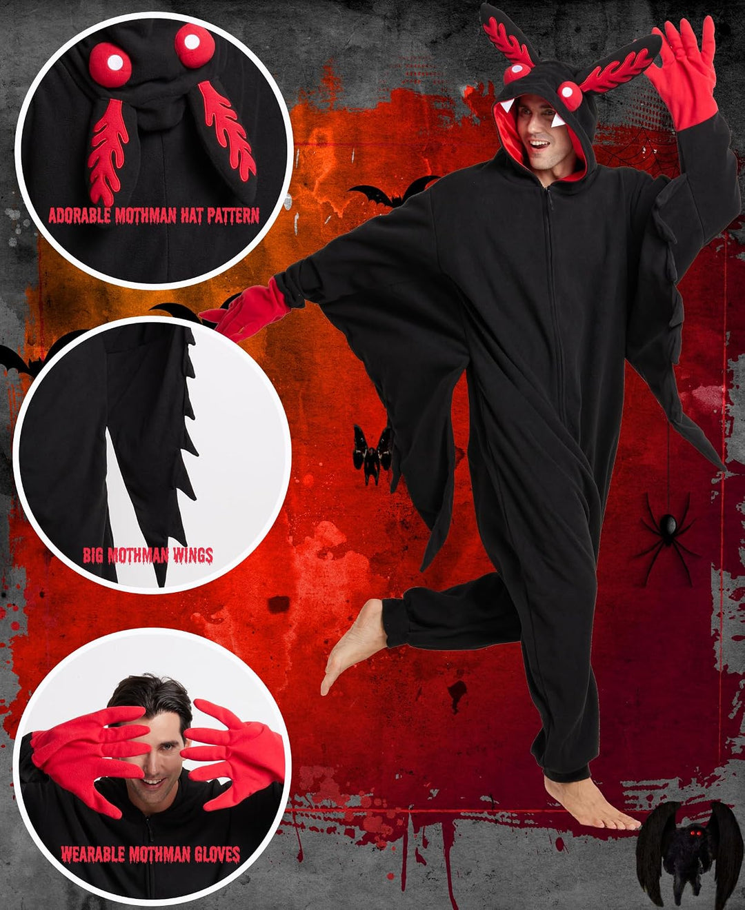 Kidukso Mysteriöse Mothman Onesie Pyjamas Tier Hallween Weihnachten Schlafanzug Unisex Cosplay Kostü