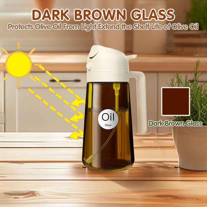 YARRAMATE 2 Stück 470ml Lichtblockierender dunkler Ölsprüher zum Kochen, 2-in-1 UV Schutz ölzerstäub
