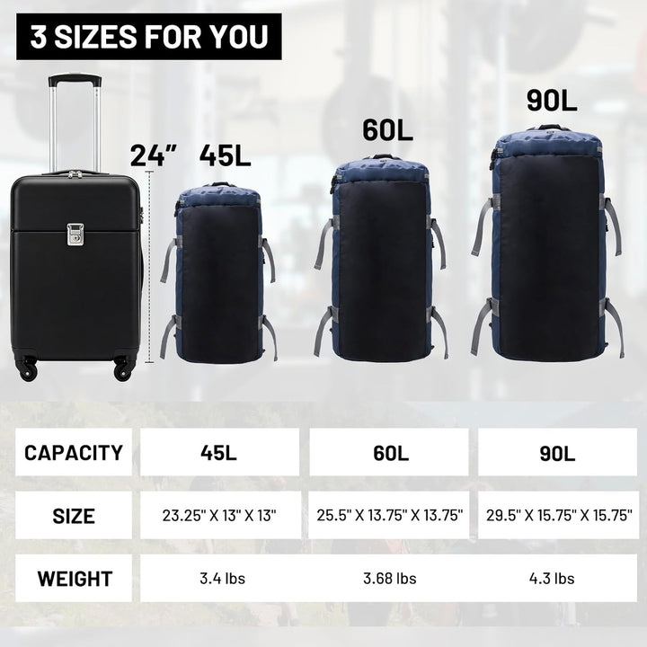 MIER Grosse Sporttasche wasserdicht Sportrucksack mit Schuhfach umwandelbar in Rucksack, 45L/60L/90L