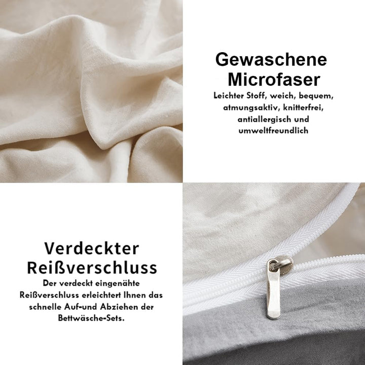 Freyamy Wendbar Bettwäsche 220x240cm 3teilig Beige GrauUnifarben Uni Wendebettwäsche Gewaschene Micr