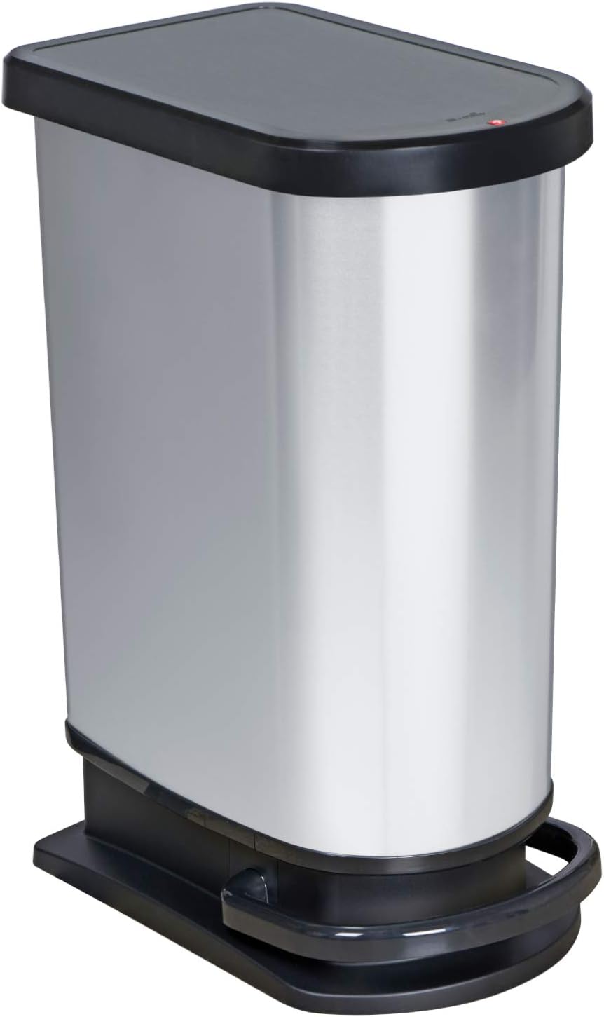 Rotho Paso Mülleimer 50l mit Deckel, Kunststoff (PP) BPA-frei, silber metallic, 50l (44,0 x 29,0 x 6