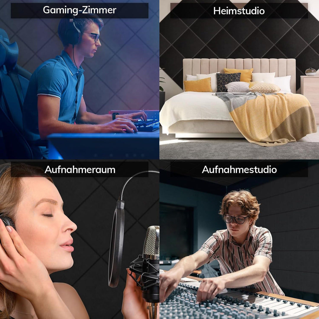 Quadratische Akustikplatten selbstklebend 12St., TONOR Schallabsorber Schallschutz mit Hochdichte Wa