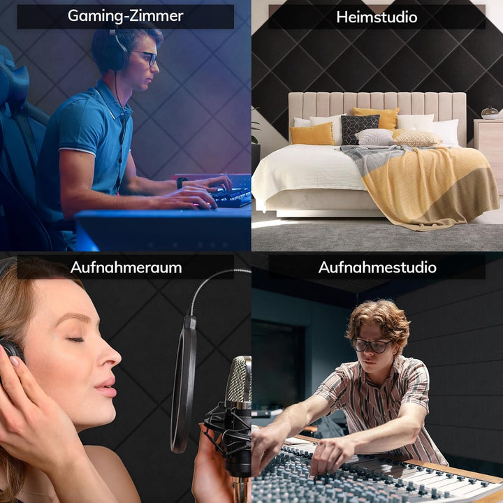 Quadratische Akustikplatten selbstklebend 12St., TONOR Schallabsorber Schallschutz mit Hochdichte Wa