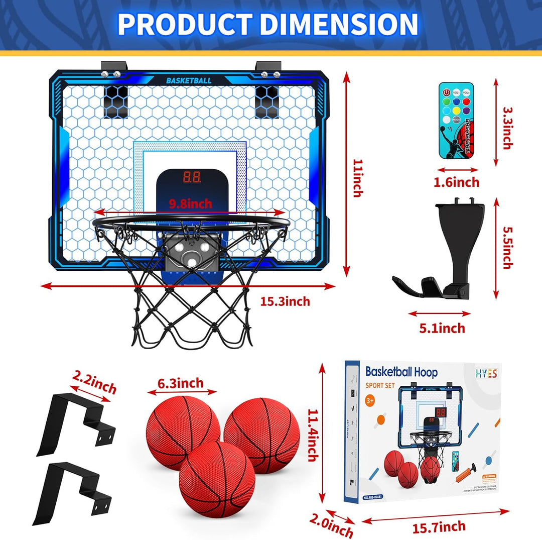 HYES Basketballkorb für Kinder mit Fernbedienung, 7 Beleuchtung, Basketballkorb mit 3 Modi, Elektron