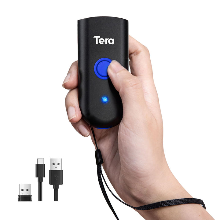 Tera Mini Tragbarer Barcode-Scanner Laser Barcodescanner 3-in-1 Bluetooth & USB-Kabel & 2,4G-Wireles