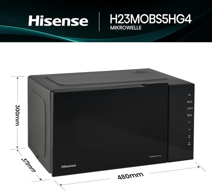 Hisense H23MOBS5HG4 Digitale Mikrowelle mit Grill, 23 Liter, 1000 W, Keramikbeschichtung, Premiumgla