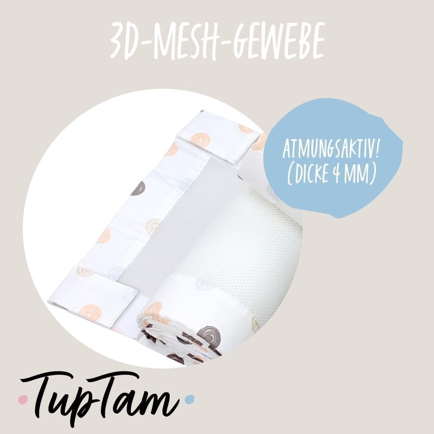 TupTam Bettumrandung Babybett 3D Mesh Nestchen – Gitterstäbe Schutz Netz 2er, Farbe: Punkte Pastell,
