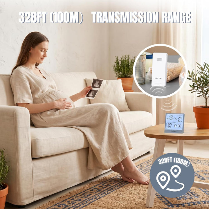 Raddy WF-50 Wetterstation Funk innen und aussen, batteriebetriebener Temperatur- und Luftfeuchtigkei