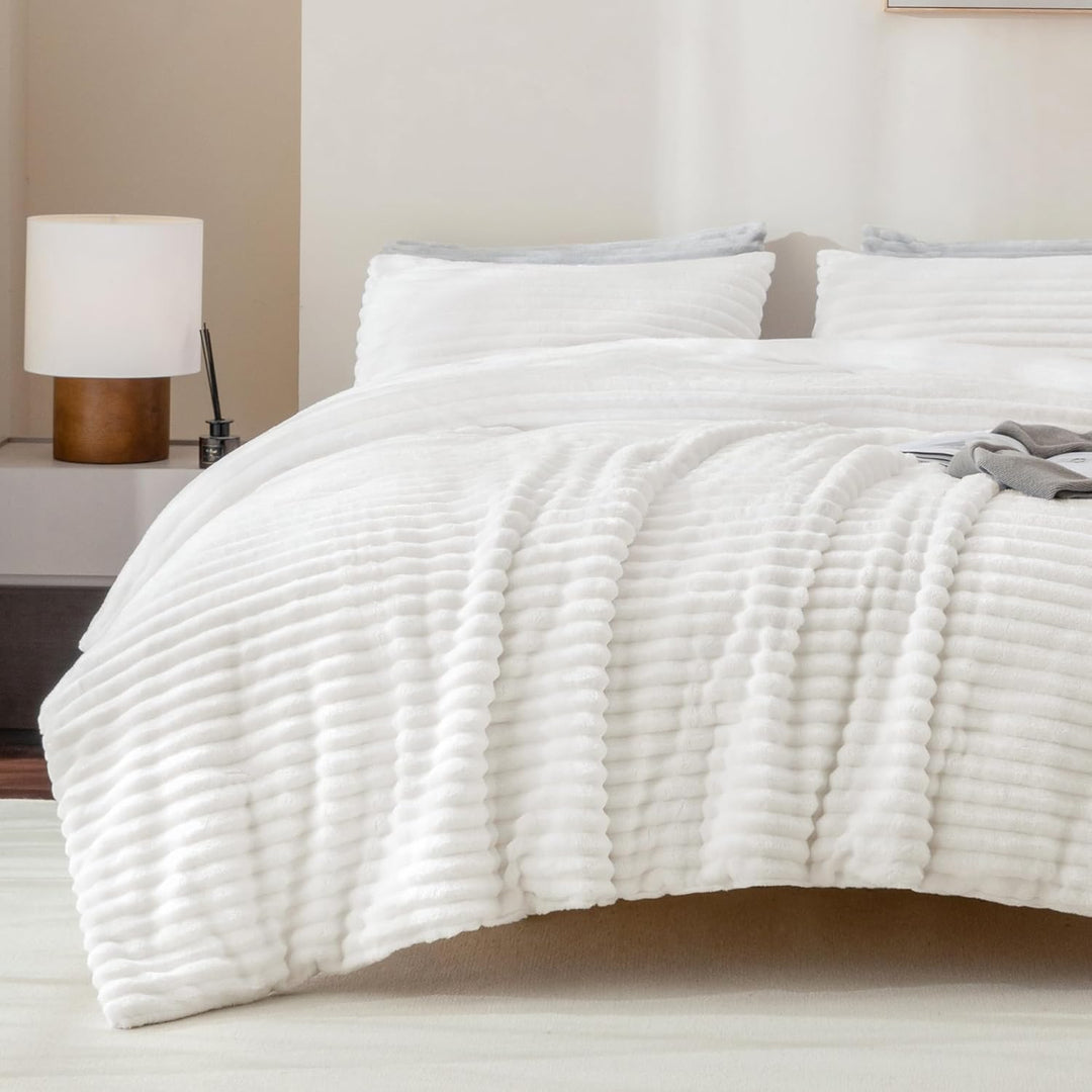Andency Fleece-Bettwäsche-Set für King-Size-Betten, 3-teilig, weiss, für King-Size-Bett, weich, warm