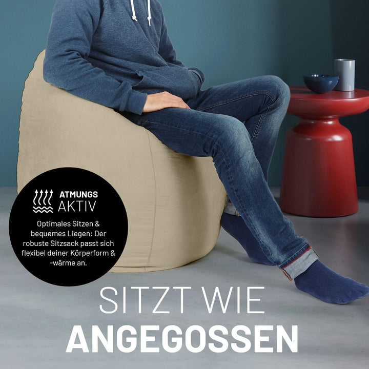 Lumaland Sitzsack Luxury XL Plus 85x65cm | Microvelours Beanbag mit extra weichem & robustem Stoff |