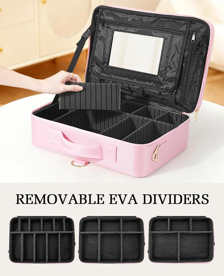 Luxspire 3 Schichten professioneller Makeup-Zug-Koffer, grosser Reise-Kosmetik-Organizer mit Spiegel
