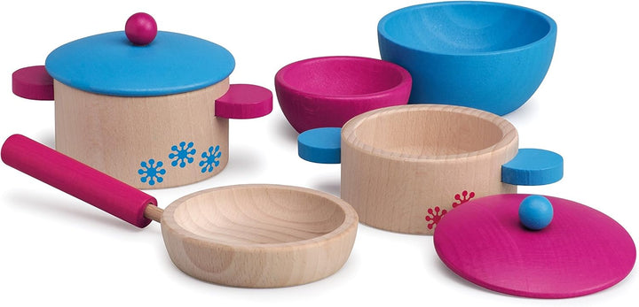 Erzi 10669 Kochset aus Holz, Kinderküche, Kaufladenartikel für Kinder, Rollenspiele