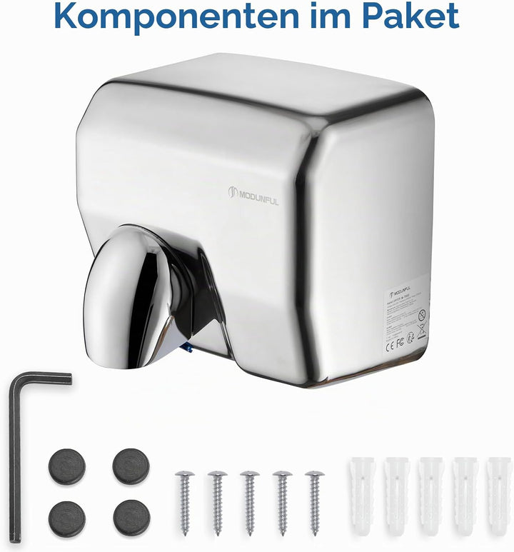 modunful Händetrockner Edelstahl Elektrisch, 2300W Händetrockner Automatisch, Handtrockner Wandmonta