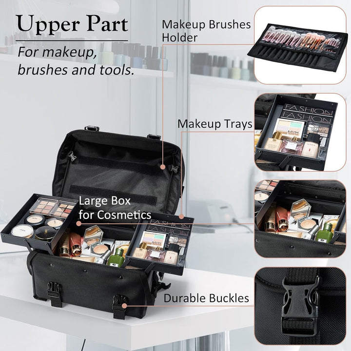 Friseurkoffer mit 8 Schubladen Kosmetik Trolley Kosmetikkoffer 2 in 1 Make up Koffer Nagelkoffer mit