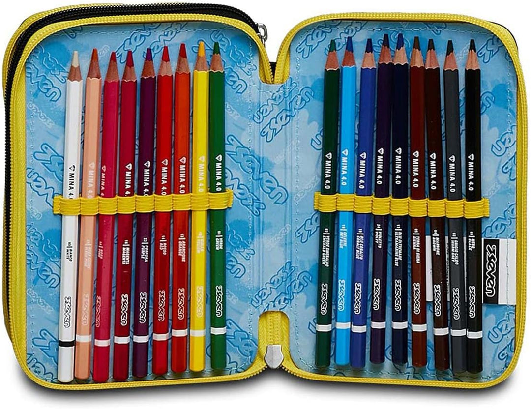 Seven Federmäppchen, Mäppchen, Mehrfarbig, Federtasche für Schreibwaren, Etui mit Stiften, Kugelschr