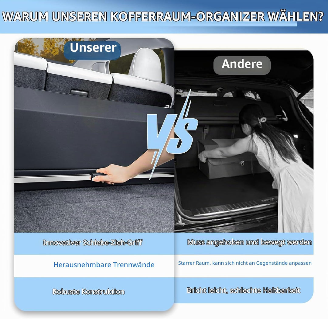 Grosser XXL Auto Kofferraum Organizer mit Deckel – Premium NAPPA Leder, Vordertür &amp; Tragbarer Push-P