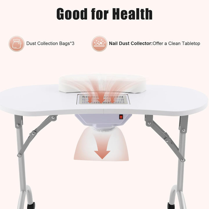 Maniküretisch Nageltisch mit Absaugung Faltbar Maniküre Tisch Multifunktional Nagel Tisch 90x40cm Tr