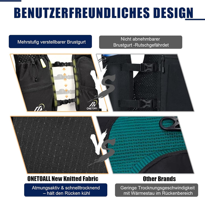 Laufweste Damen mit 500ml Trinkflasche/2L Trinkblase, Leichter Trinkrucksack Laufen Herren 6L, Runin