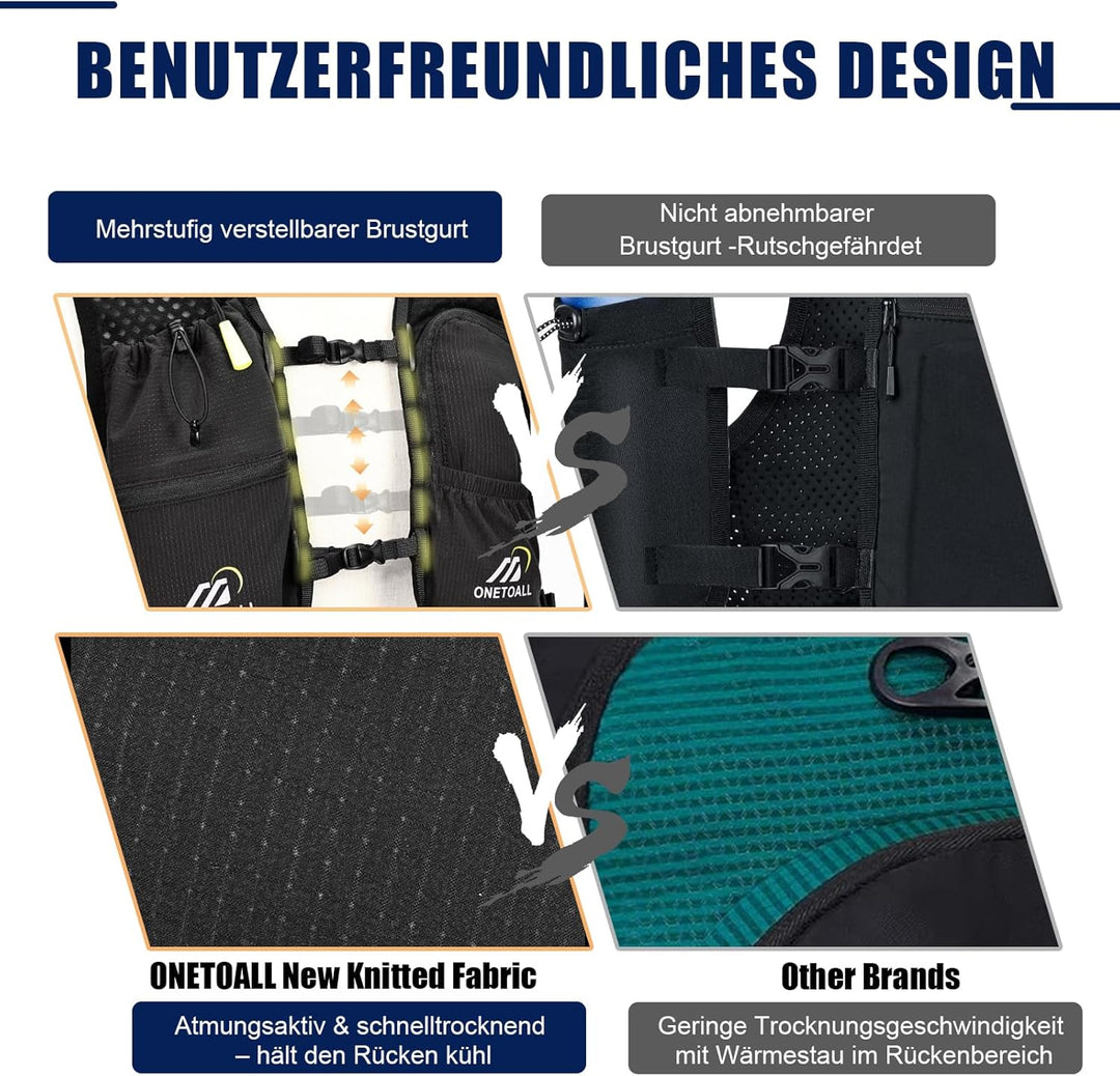 Laufweste Damen mit 500ml Trinkflasche/2L Trinkblase, Leichter Trinkrucksack Laufen Herren 6L, Runin