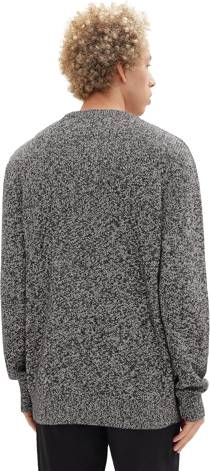 TOM TAILOR Denim Herren Basic Multicolor Strick-Pullover L 32776 - Black Salt And Pepper Mouline, L