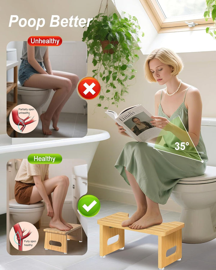 YOSE Toilettenhocker Erwachsene - Klappbar &amp; Massiv, 35° Ergonomischer Kackhocker aus Premium Bambus