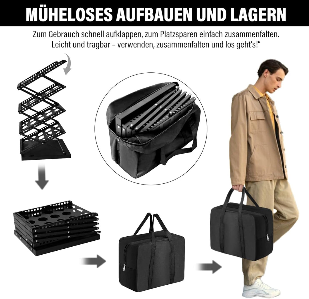 SUNDOY Faltbarer Zeitschriftenständer mit 4 Taschen – Magazinhalter & Broschüre Prospekthalter mit T